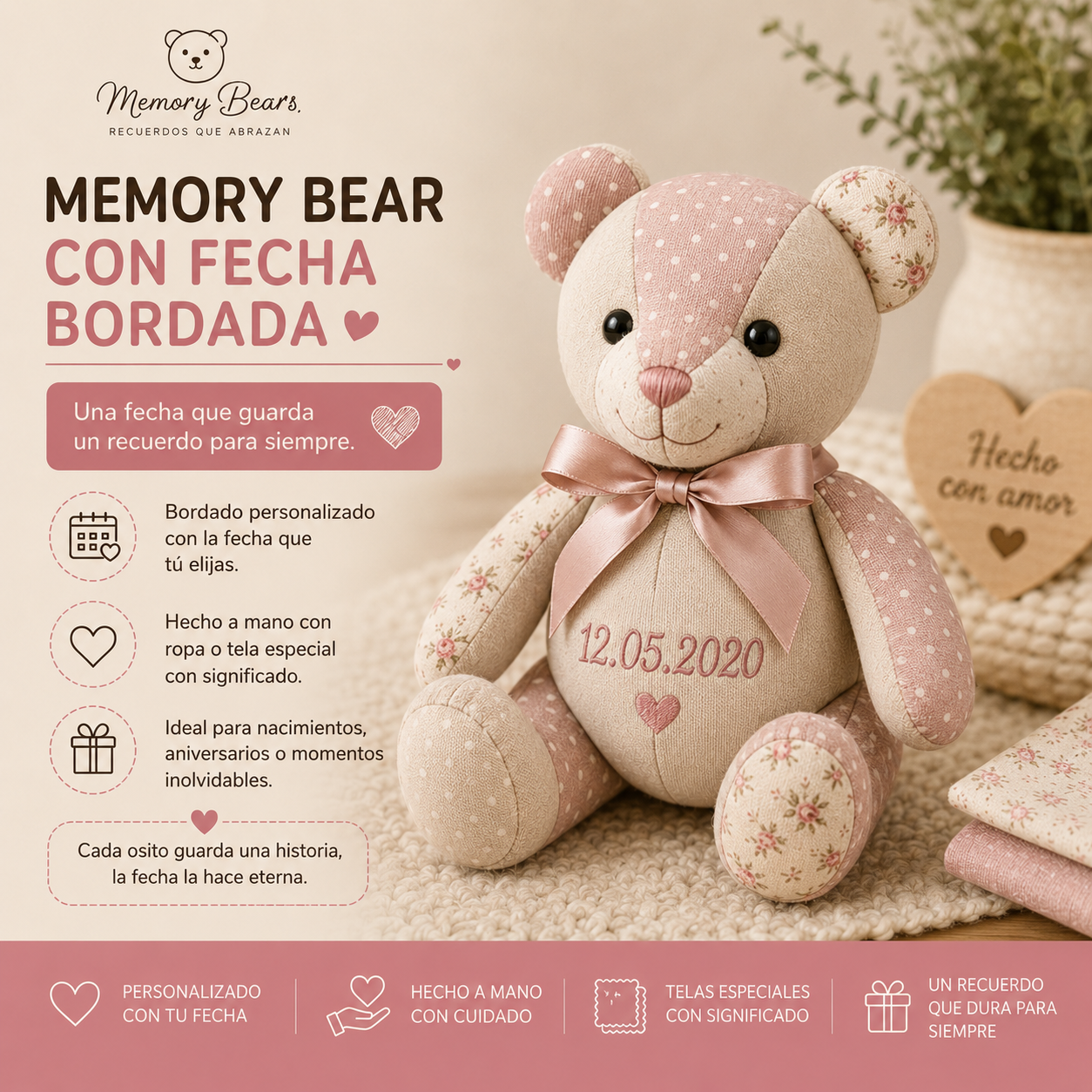 Memory Bear con Fecha Bordada